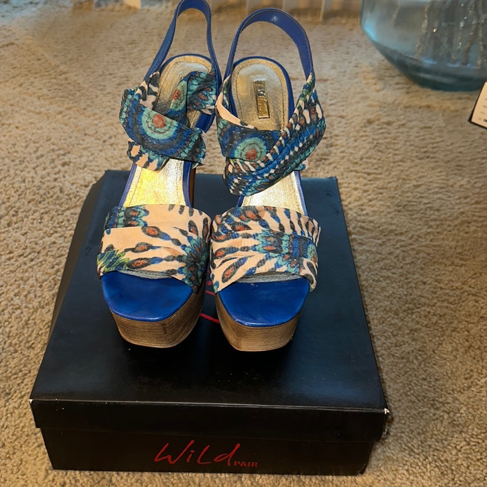 Blue Multi Color Wild Pair Platform Heels
